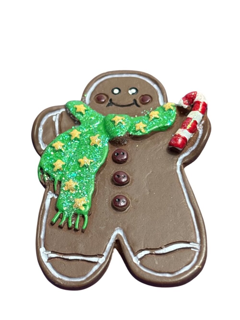 Gingerbread Brooch Scarf Stars Candy Cane 2.25 inch